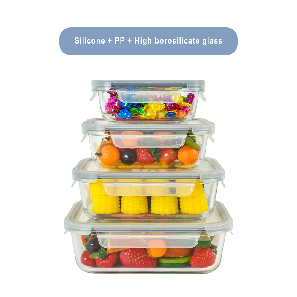 Kitchen food storage container Insulated glass bento box Refrigerator frozen lunch box with Plastic integrated cover lock seal