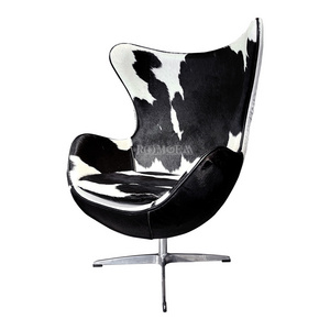 Swivel Cowhide Genuine Leather White Black Leisure Lounge Fiberglass Aviation Chair with Stand Living Room Revolving Chair