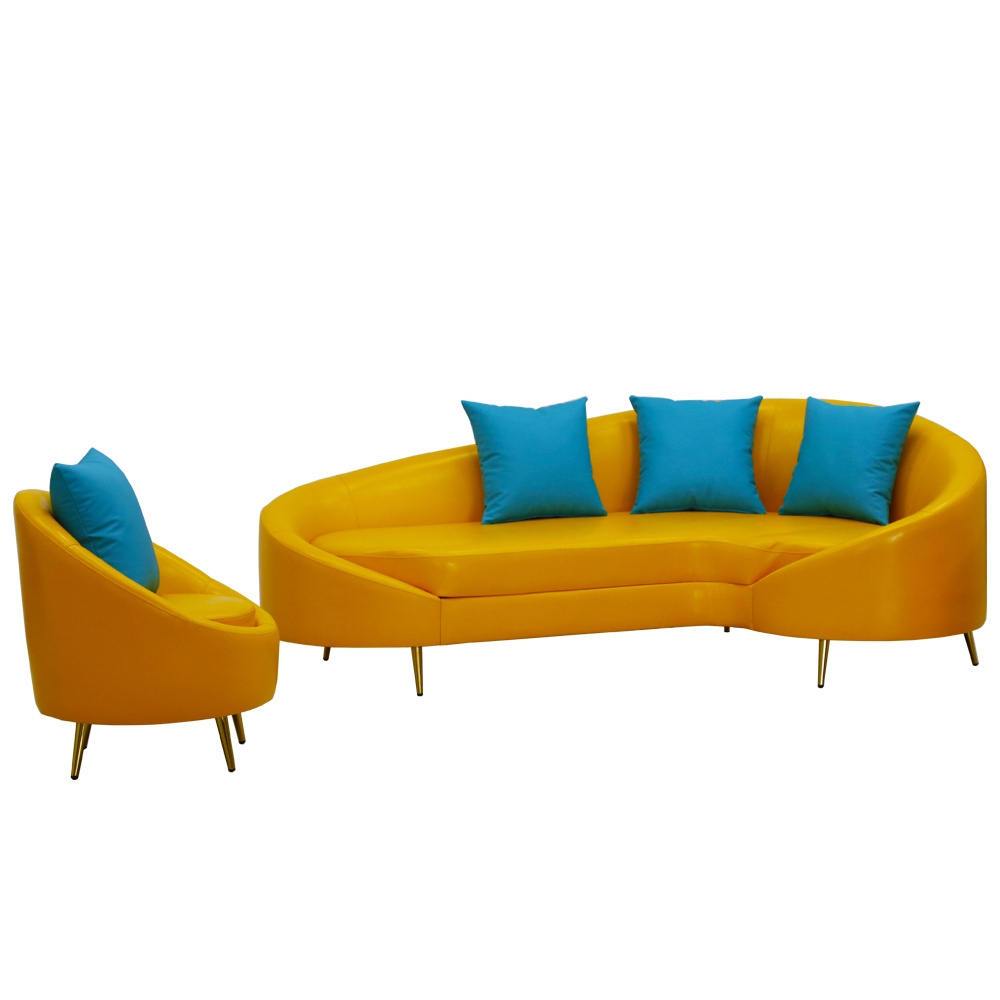 Classic design golden legs half moon shaped living room chaise lounge sofa