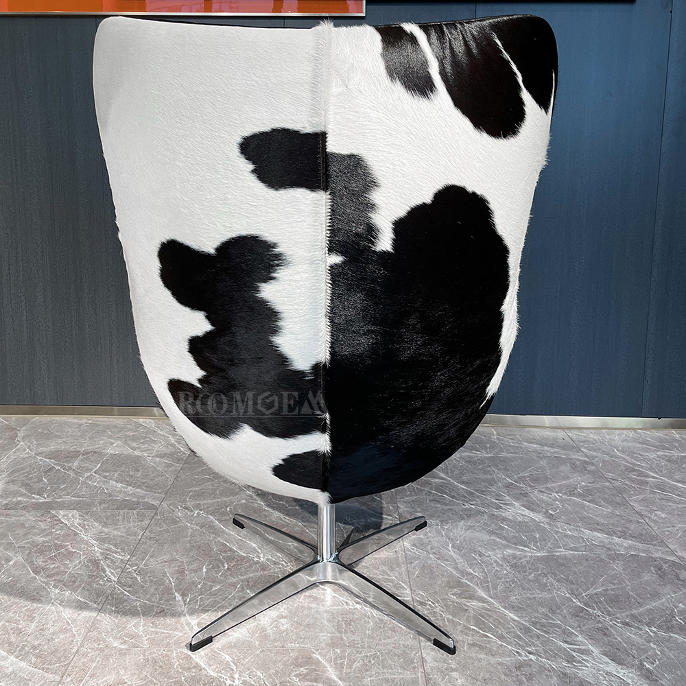 Swivel Cowhide Genuine Leather White Black Leisure Lounge Fiberglass Aviation Chair with Stand Living Room Revolving Chair