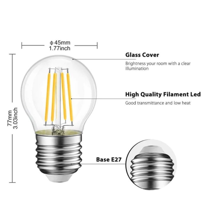 Bulk Sell Vintage Warm White Led Filament Bulb Customized E14 E27 4W G45 LED Filament Bulb