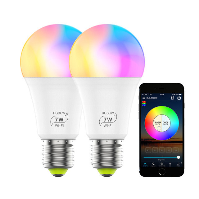 Top Quality Remote 12 Watts High Power Led Multicolor A19 E26 E27 B22 Wifi Smart Light Bulb Ac100-240v