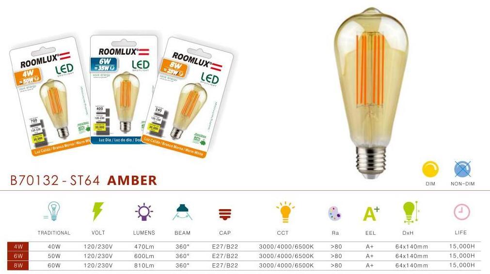 80+ Cri 4watt Filament Bulb E27 St64 Teardrop Filament Lamp ST64 Led Filament Bulb