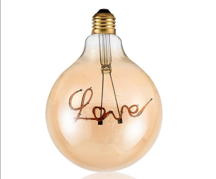 Customized decorate flexible filament lamp G125 4w 6w 8w Love letter LED Soft Filament Bulb