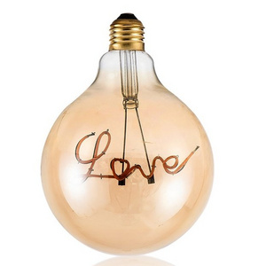 Customized decorate flexible filament lamp G125 4w 6w 8w Love letter LED Soft Filament Bulb