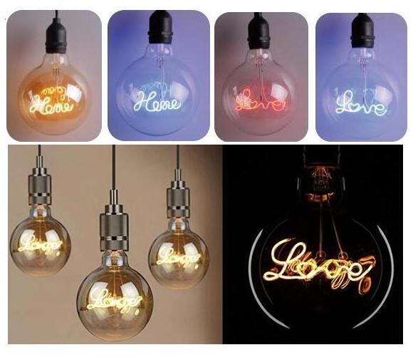 Customized decorate flexible filament lamp G125 4w 6w 8w Love letter LED Soft Filament Bulb