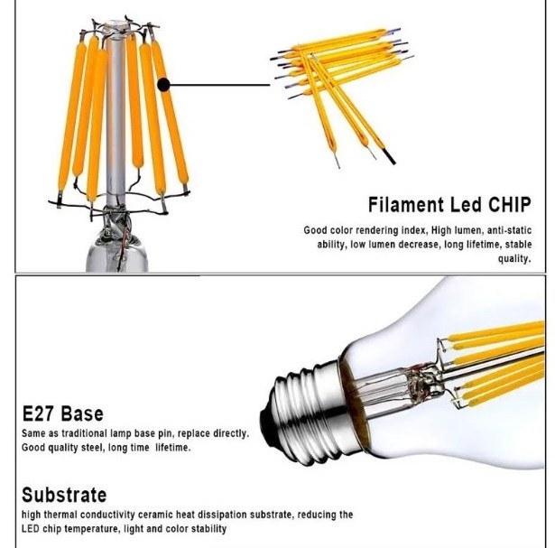 Dimmable A60 E26/ E27/ B22  4w/ 6w/ 8w Energy Saving Step Dim Led Filament Bulb