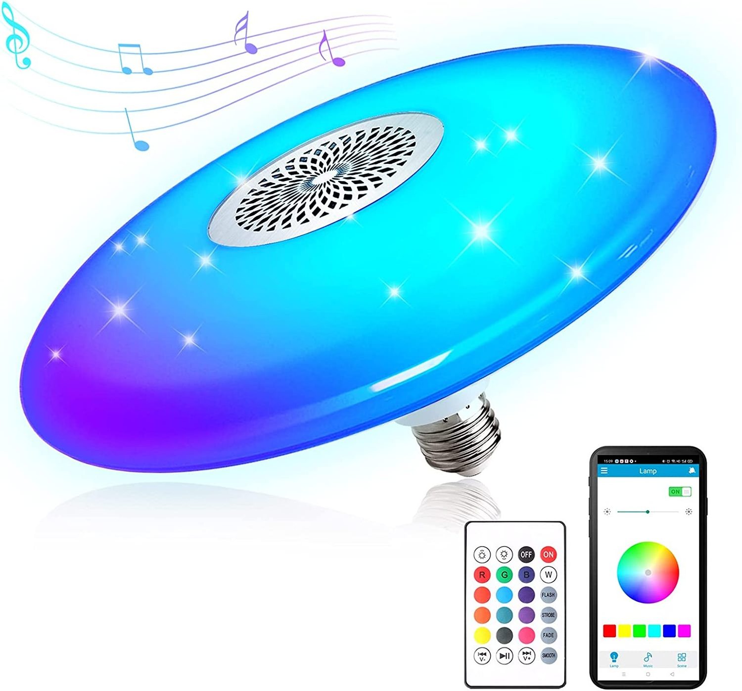 High Power Remote Control UFO Bulb Light Colorful BT Speaker Music 24w Smart Rgb Ceiling Light Led Bulbs