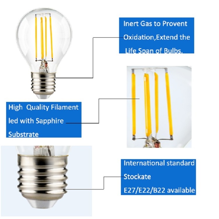 LED Filament Lamp E27 E14 2W 4W 6W 8W Clear Retro Edison A60 G45 ST64 C35 LED Filament Bulb