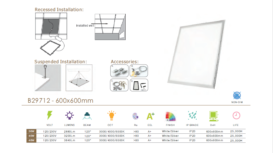 300x300 400x400 2x2 Edge Lit Panel Light 36W LED Dimming Ceiling Square Light Fixture