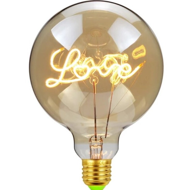 Customized 110V 220V E27 Word Happy Love Heart Dimmable G125 Led OEM Decoration Letter Filament Bulb