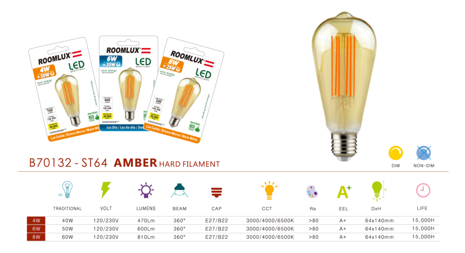 LED Filament Bulbs E27 Warm Yellow Chandelier Vintage ST64 Filament Lamp Bulb