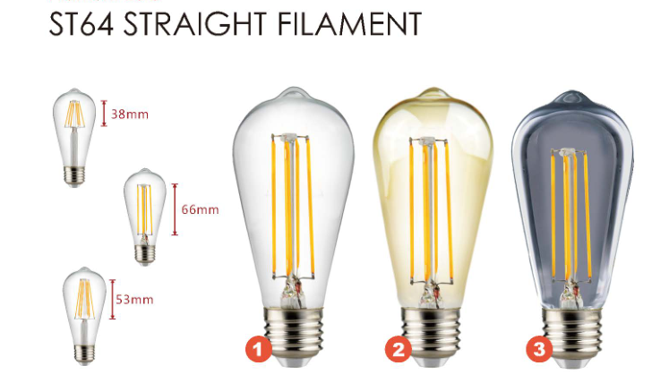 Clear E27 Vintage Edison Bulb ST64 LED Filament Lamp For Home Light Fixtures