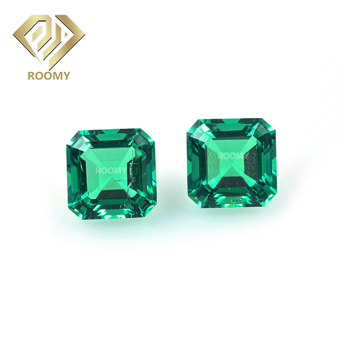 Hydrothermal Created Loose Gemstone Asscher Cut Colombian Lab Grown Green Emerald For Jewelry