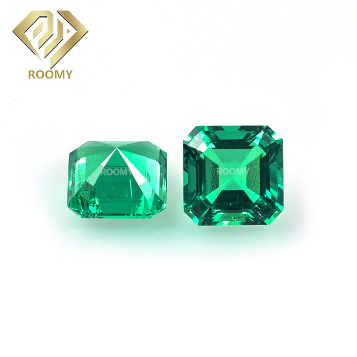 Hydrothermal Created Loose Gemstone Asscher Cut Colombian Lab Grown Green Emerald For Jewelry