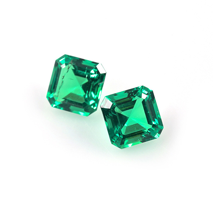 Hydrothermal Created Loose Gemstone Asscher Cut Colombian Lab Grown Green Emerald For Jewelry