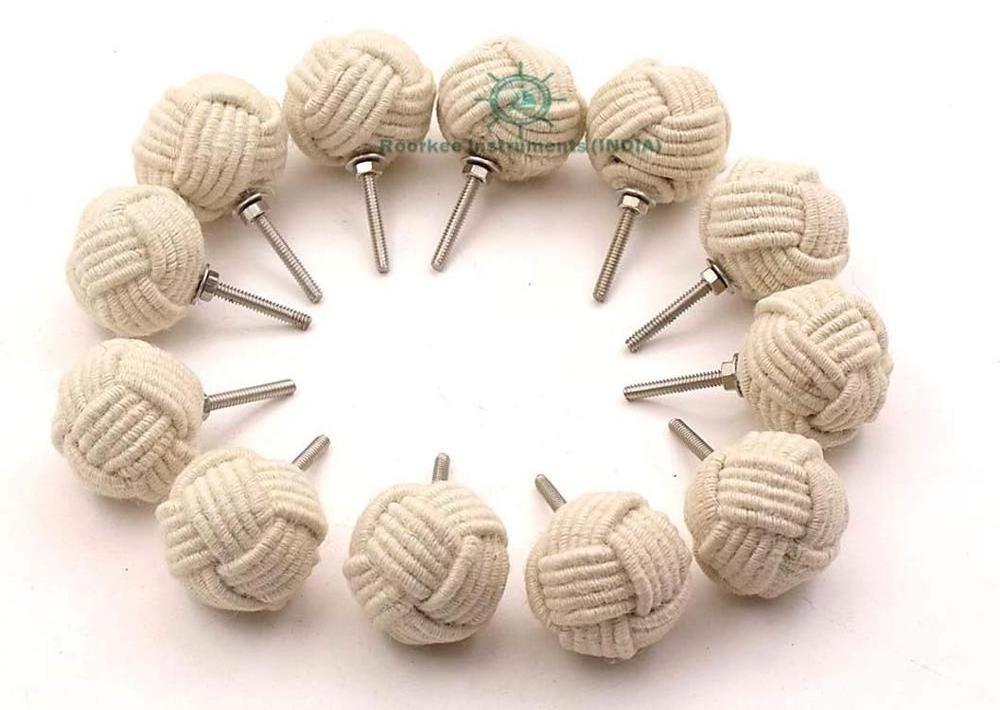 Nautical Jute Rope Knot Drawer Pulls and Knobs Pull and Push Handle Knobs for Cabinets Wardrobes & Kitchen Cupboards Set of 12