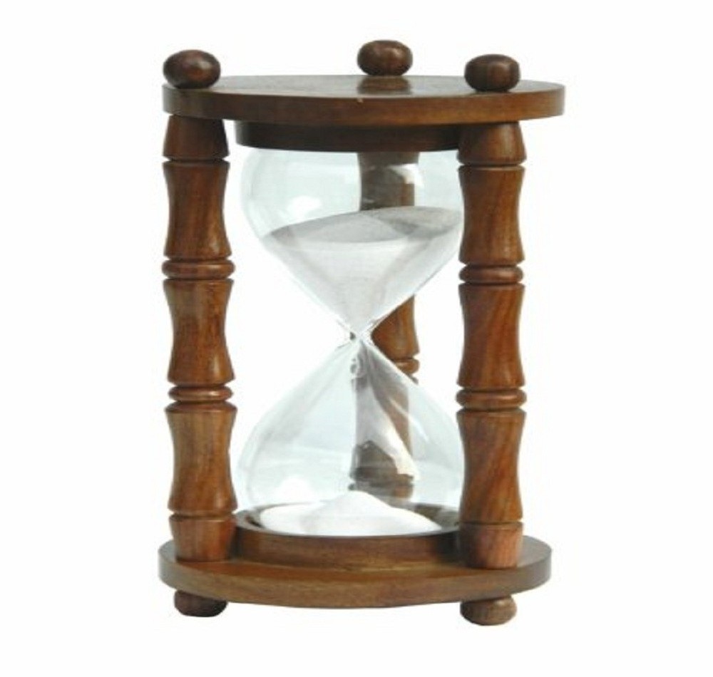 Wooden & Glass Sand Timer 15 Minutes An Hour Glass With White Sand- Sand timer Hourglass