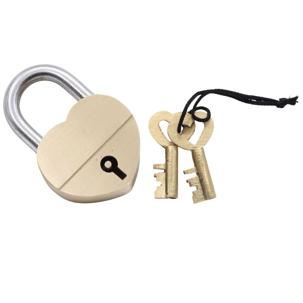 RII Solid Brass Personalized Engravable Heart Shape Padlock with Key Love Lock Wedding Gift Lock (3 Inch)