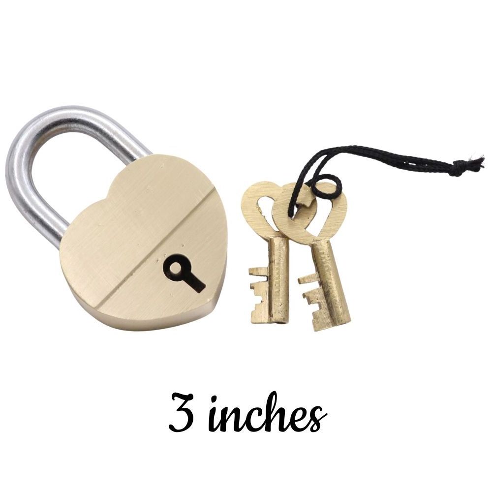 RII Solid Brass Personalized Engravable Heart Shape Padlock with Key Love Lock Wedding Gift Lock (3 Inch)