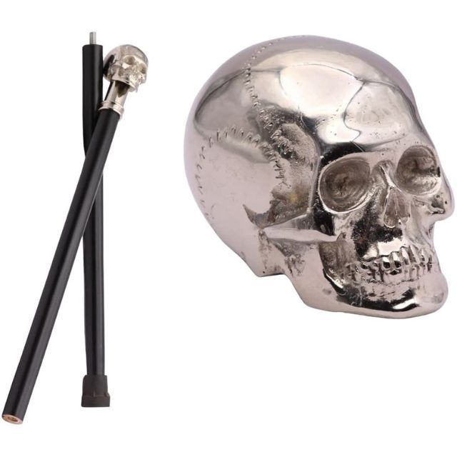 Decorative Walking Cane Silver Skull Walking Stick Handmade Carved Wood Cane