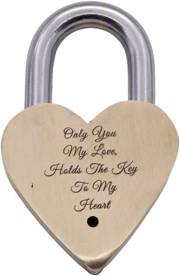 Personalized Solid Brass Heavy Duty Padlock Love Lock Memorial Anniversary Gift Engraving Text for Lover Heart Shape Key