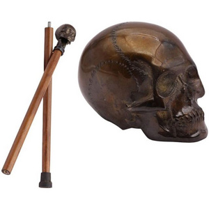 New Handmade Brass Skull Head Handle Decorative Wooden Walking Cane Hand Carved Nautical Wood Walking Stick