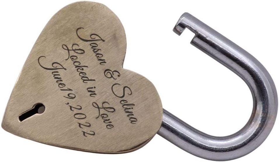 Personalized Solid Brass Heavy Duty Padlock Love Lock Memorial Anniversary Gift Engraving Text for Lover Heart Shape Key