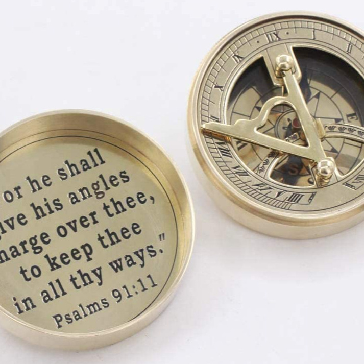 Personalized Handmade Solid Brass Sundial Compass Quote Engraved 