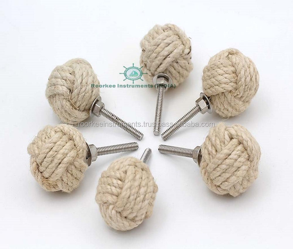 Nautical Decor Cabinet Door Knobs lot of 10  Cabinet Knobs white Jute Rope Knob Drawer Handles Wood Furniture Hardware