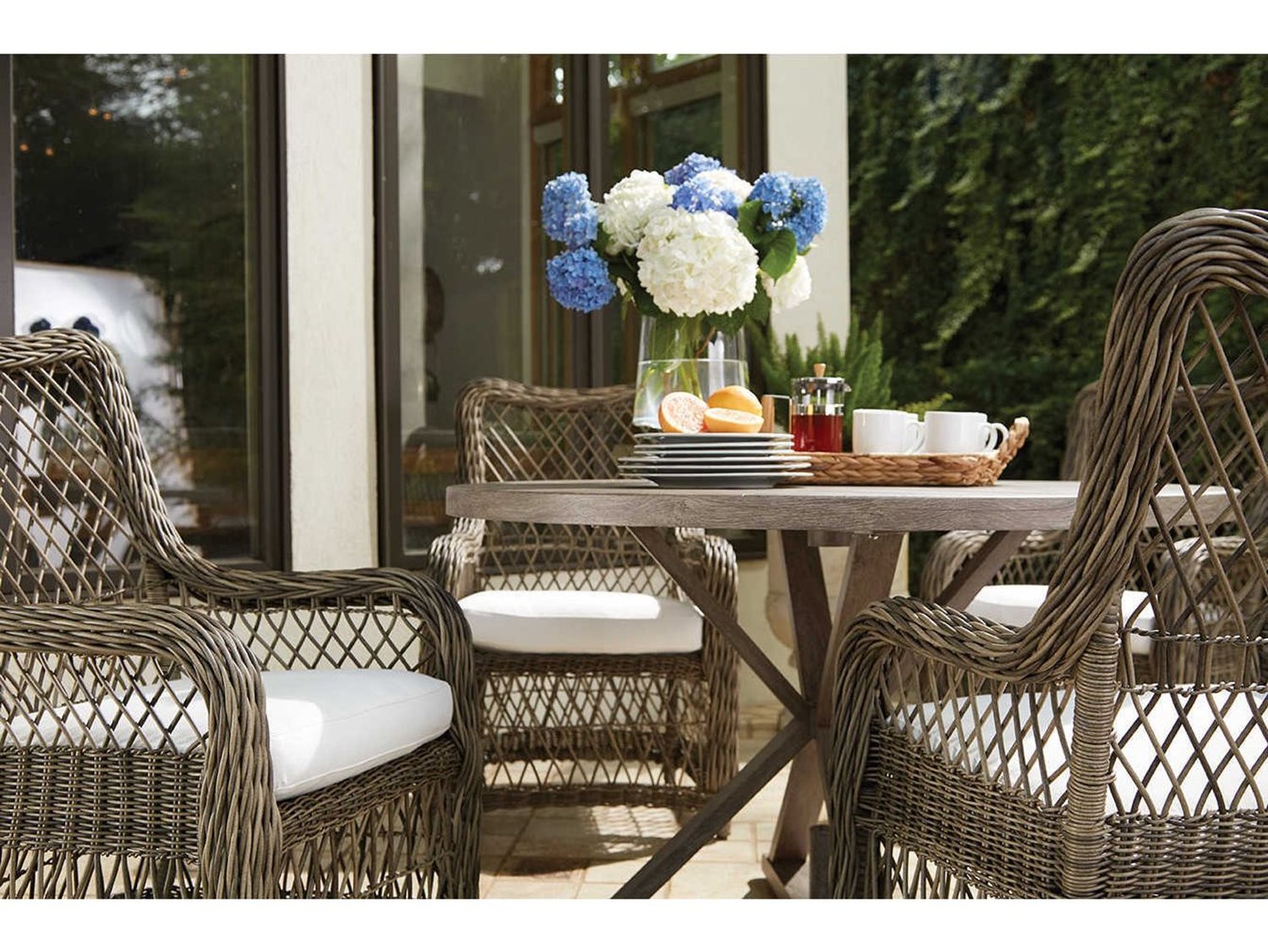 Wholesale European Modern Patio Furniture  Grey Color Wicker 7 Pieces Dining Set  For Garden Use