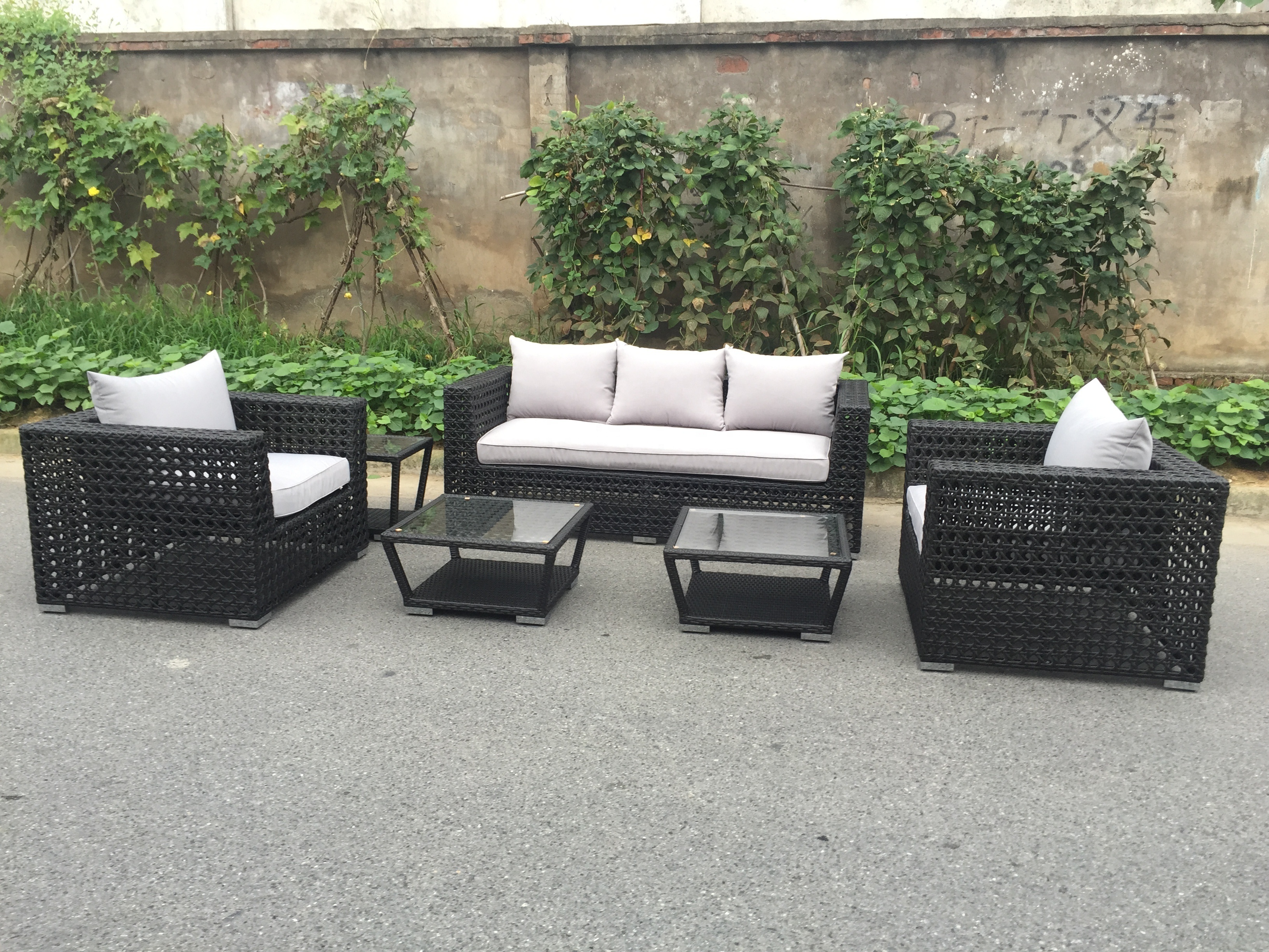 Outdoor 6 Pieces With Coffee Table Rattan Sofa Lounger Terrace Furniture Set For Outdoor