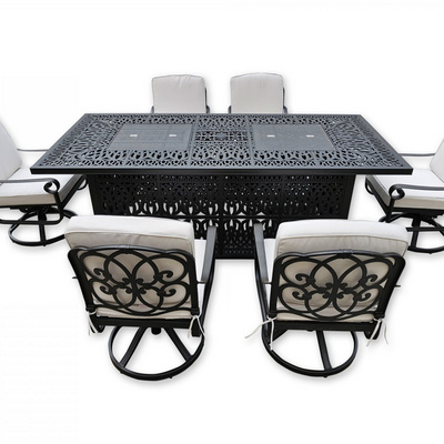 Modern Outdoor Patio Garden Sets With Fire Pit Cast Aluminum Barbecue Table And Chairs