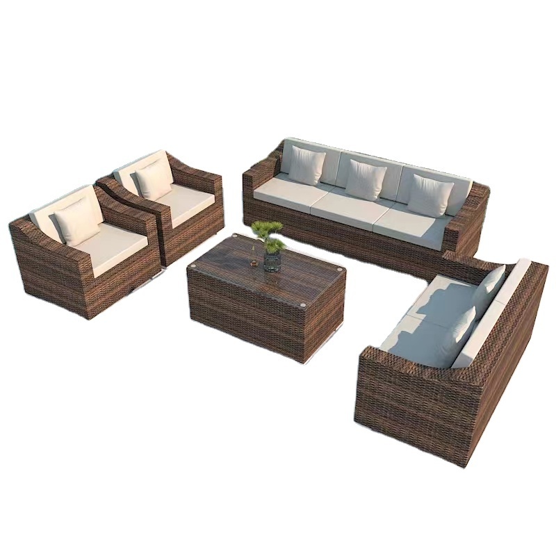 Garden Modern Home Style Patio Furniture brown Outdoor Sofa Set Rattan Sofas With Fire Pit Table