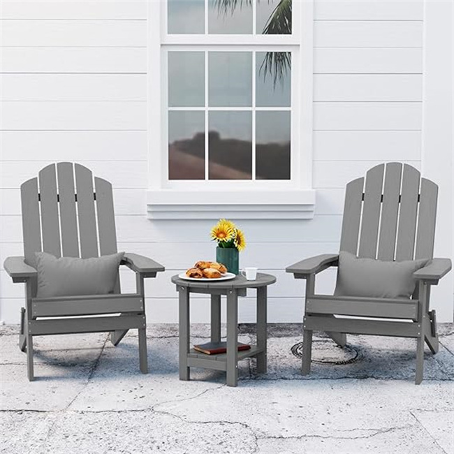 3-Piece Folding Plastic Adirondack Chair and Table Set Fire Pit Seating