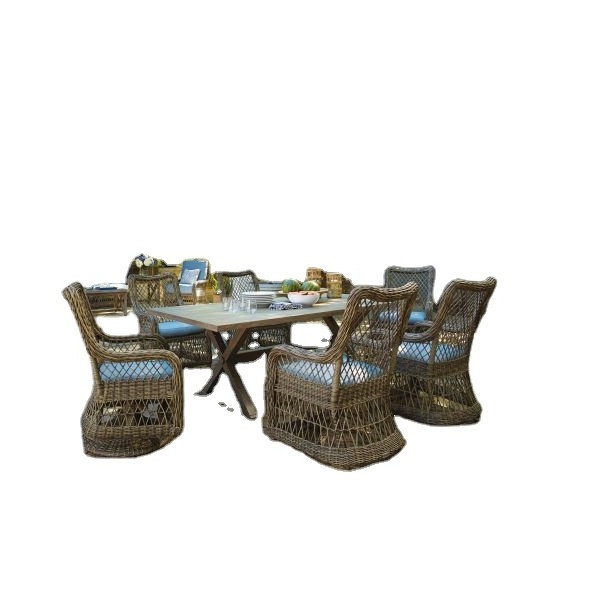 Wholesale European Modern Patio Furniture  Grey Color Wicker 7 Pieces Dining Set  For Garden Use