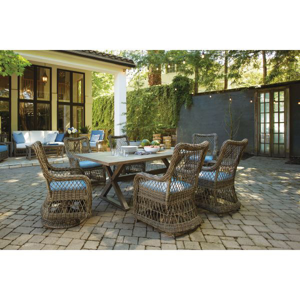 Wholesale European Modern Patio Furniture  Grey Color Wicker 7 Pieces Dining Set  For Garden Use