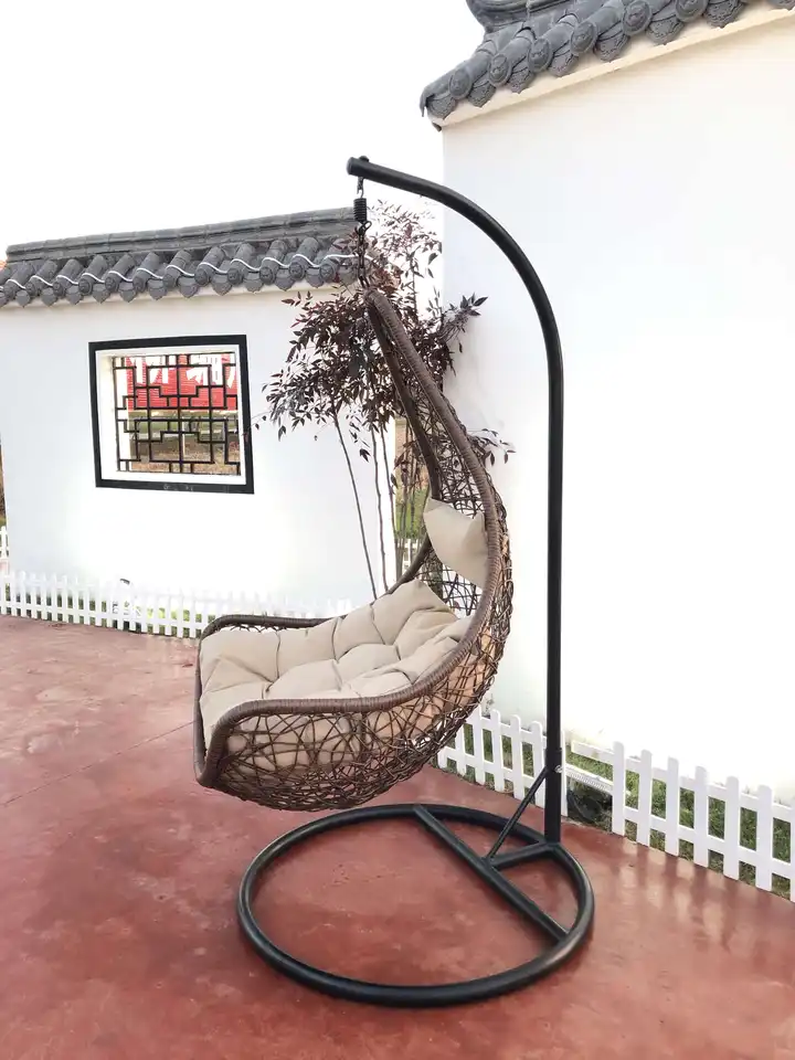 Wholesale Hotel Garden Adult Metal Frame Detachable Rattan Patio Hanging Swing Chair With Stand