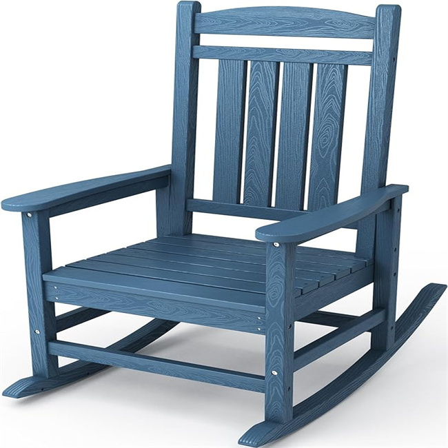 HDPE Rocking Chairs Outdoor, Oversized Patio Rocking Chairs with 380lbs Support, Smooth Porch Rocker for Deck Lawn Yard, Blue