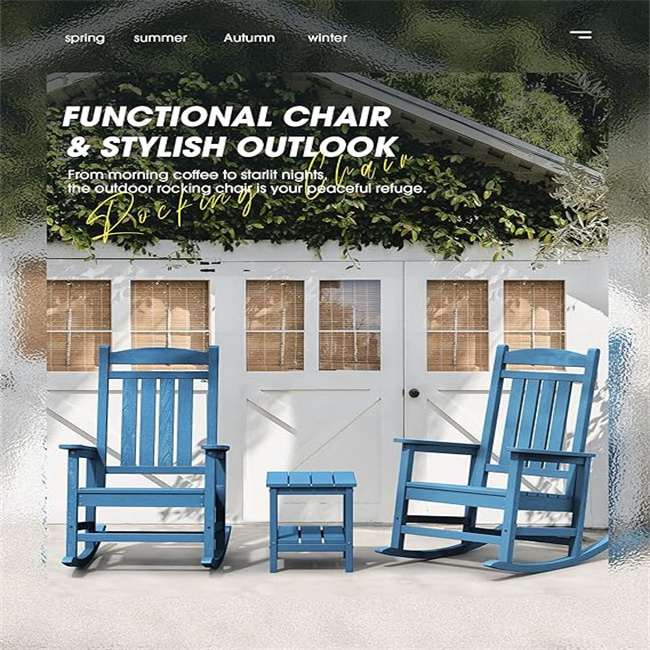 HDPE Rocking Chairs Outdoor, Oversized Patio Rocking Chairs with 380lbs Support, Smooth Porch Rocker for Deck Lawn Yard, Blue