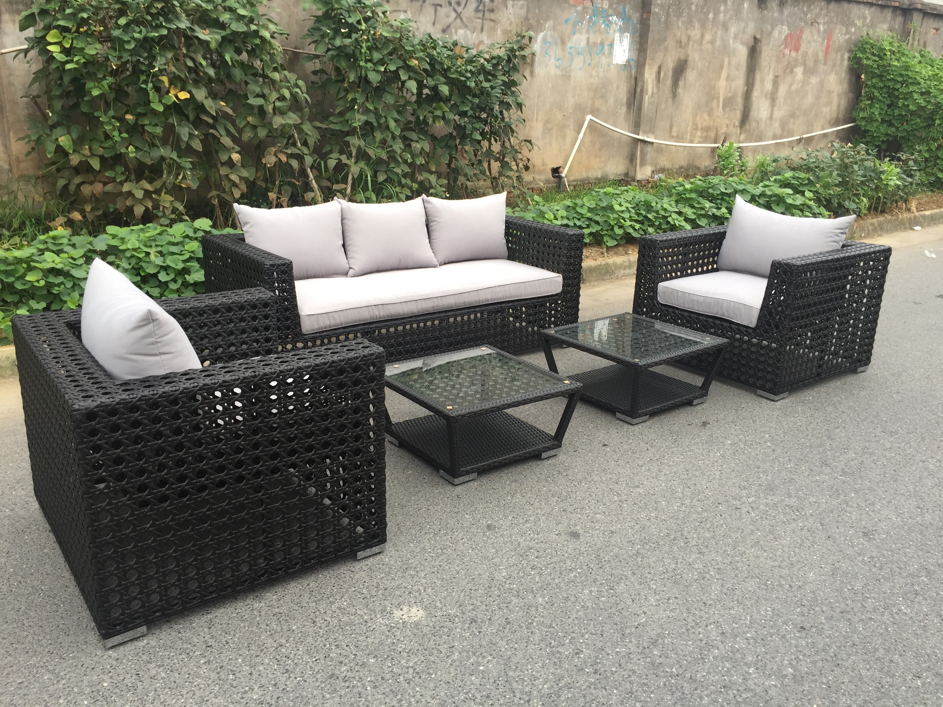 Outdoor 6 Pieces With Coffee Table Rattan Sofa Lounger Terrace Furniture Set For Outdoor