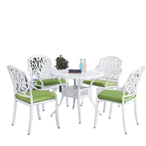 White Waterproof Dining Room Table 4 Chairs Balcony Patio Furniture Aluminum Restaurant Set