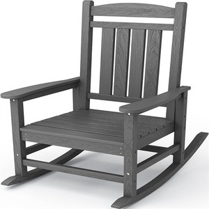 Grey Color HDPE Rocking Chairs Outdoor, Oversized Patio Rocking Chairs with 380lbs Support, Smooth Porch Rocker for Deck Lawn Y