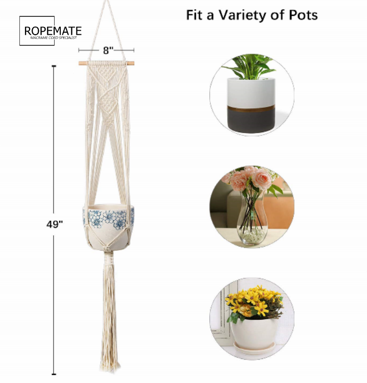 Macrame Plant Hanger Indoor Outdoor Hanging Planter  Cotton Rope,Plant Hanger Macrame