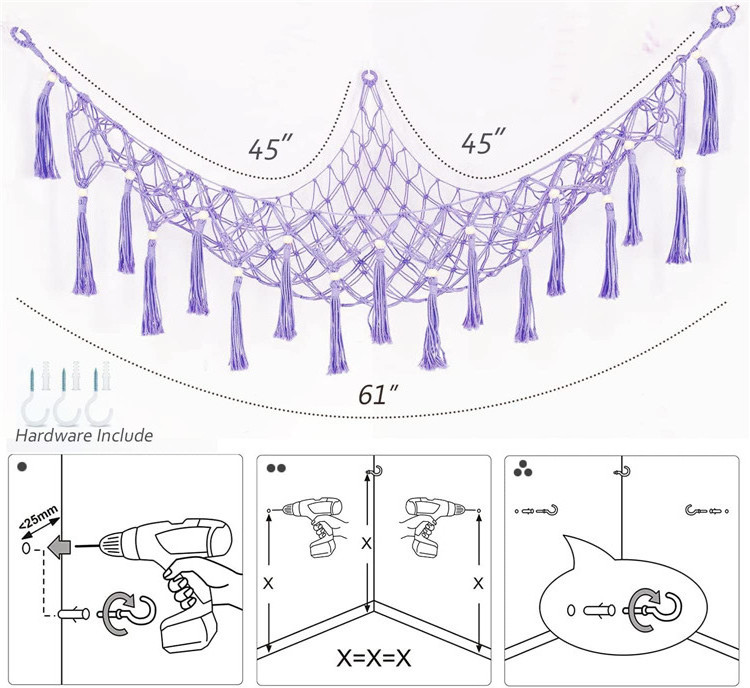 Macrame Hanging Net Hammock for Stuffed Animal Toy Storage Organizer