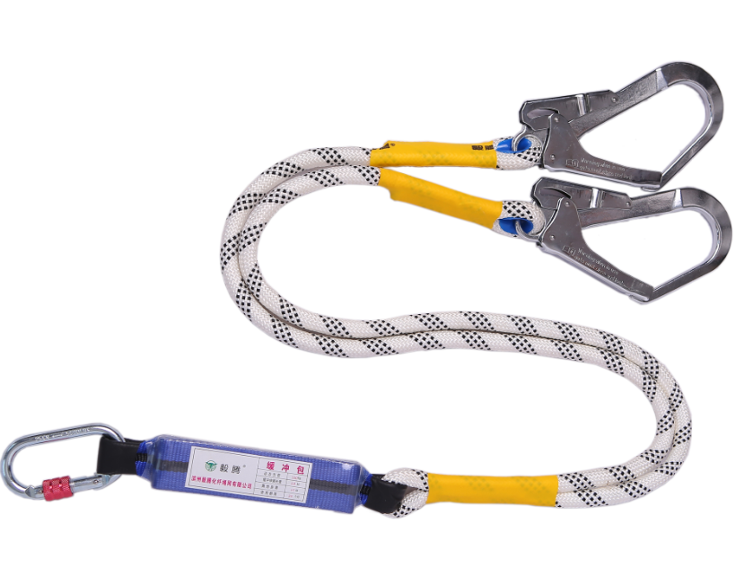 double polyester twisted rope safety lanyard with large hook with shock absorber