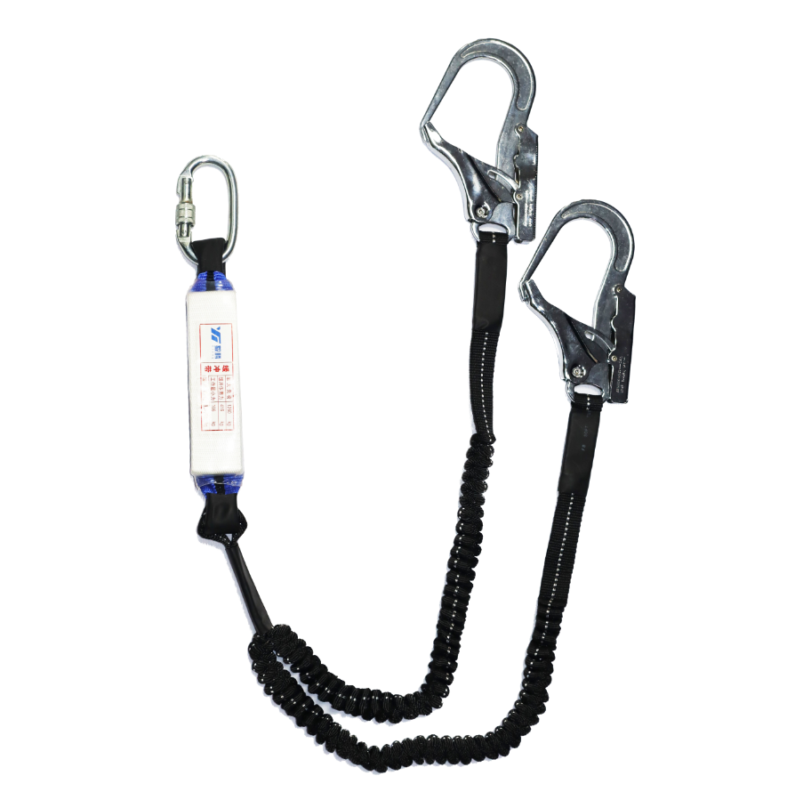 double polyester twisted rope safety lanyard with large hook with shock absorber