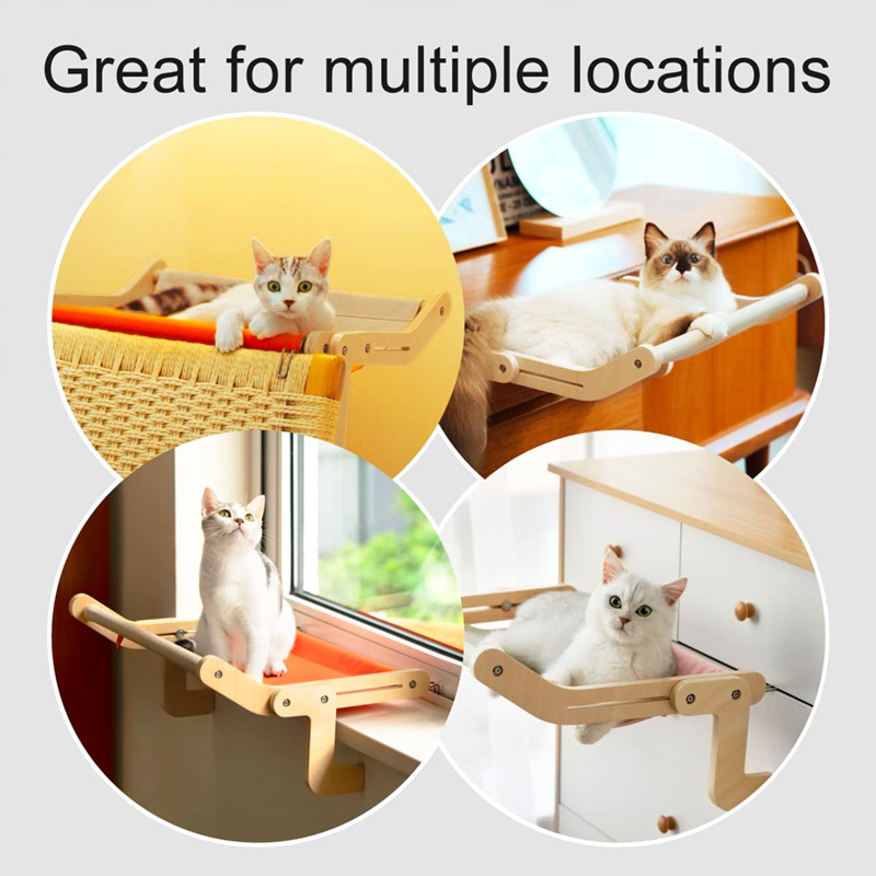 MewooFun Hot Sale Cordless Wooden Cat Hanging Bed Modern Cat Window Hammock for Cats