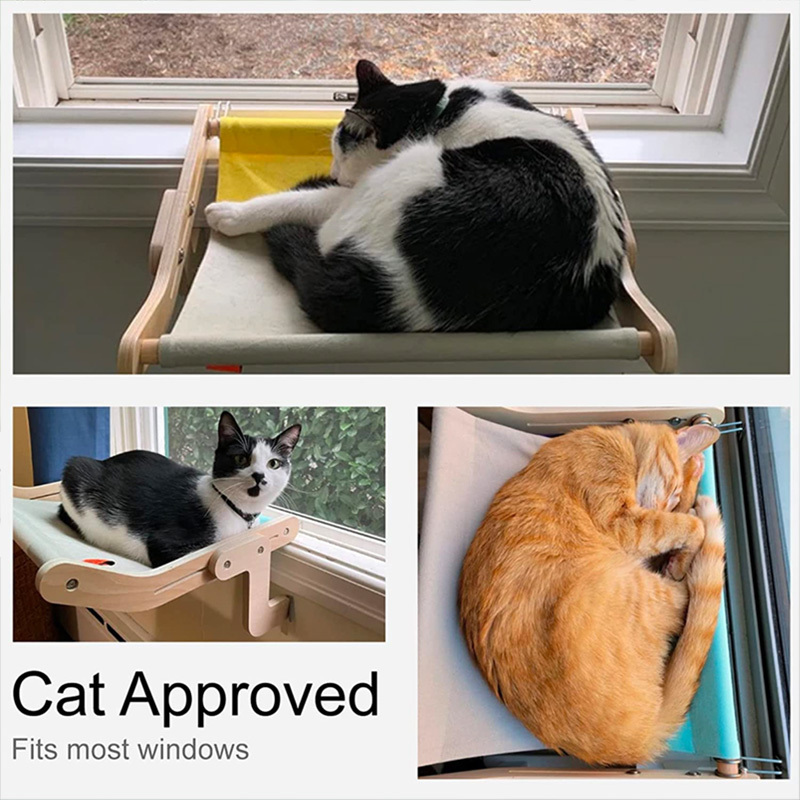 MewooFun Hot Sale Cordless Wooden Cat Hanging Bed Modern Cat Window Hammock for Cats