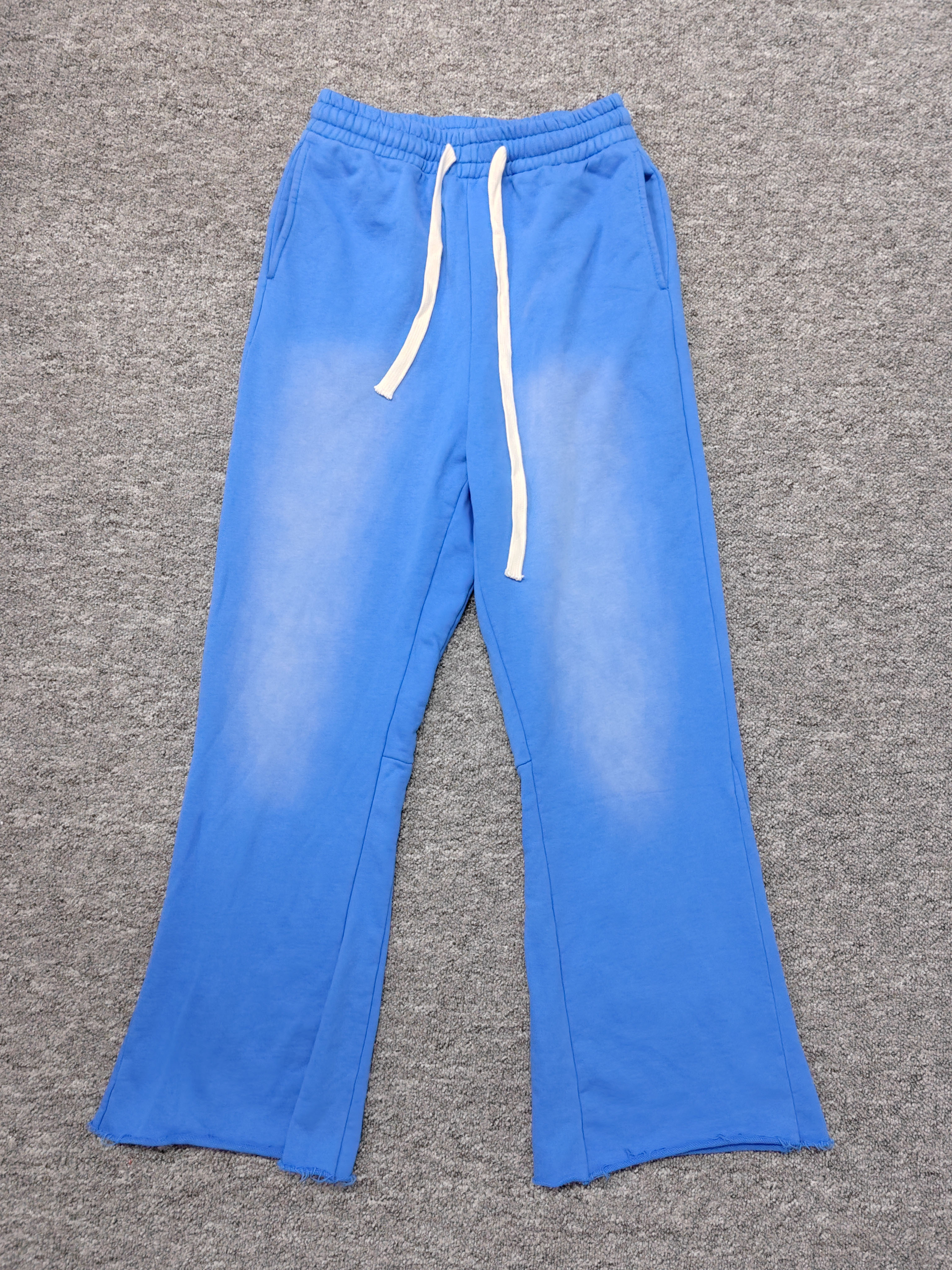 Men Sweatpants Pants Custom 100% Cotton Terry Raw Hem Cut Edge Sun Faded Acid Wash Flared Sweatpants